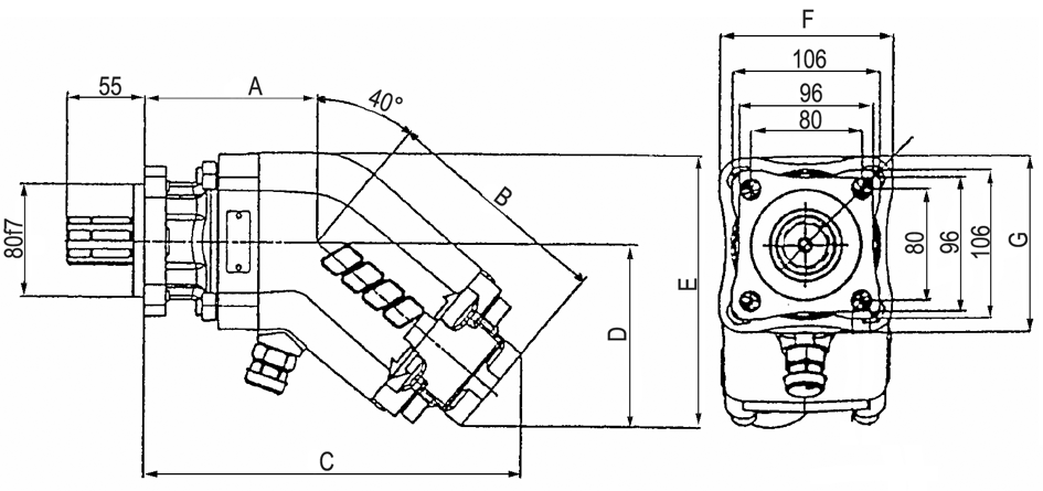 A = 113 mm
B = 152 mm
C = 248 mm
D = 120 mm
E = 174 mm
F = 106 mm
G = 109 mm



